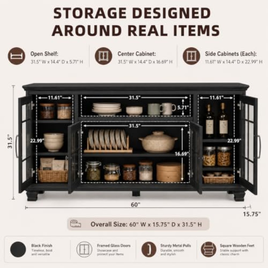 60-inch sideboard buffet met g - Glass Door Hinge recensie en prijs