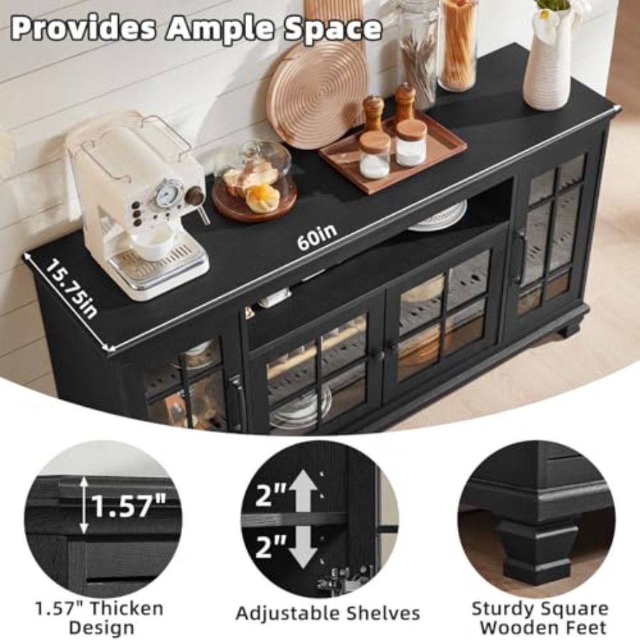 60-inch sideboard buffet met g - Glass Door Hinge recensie en prijs